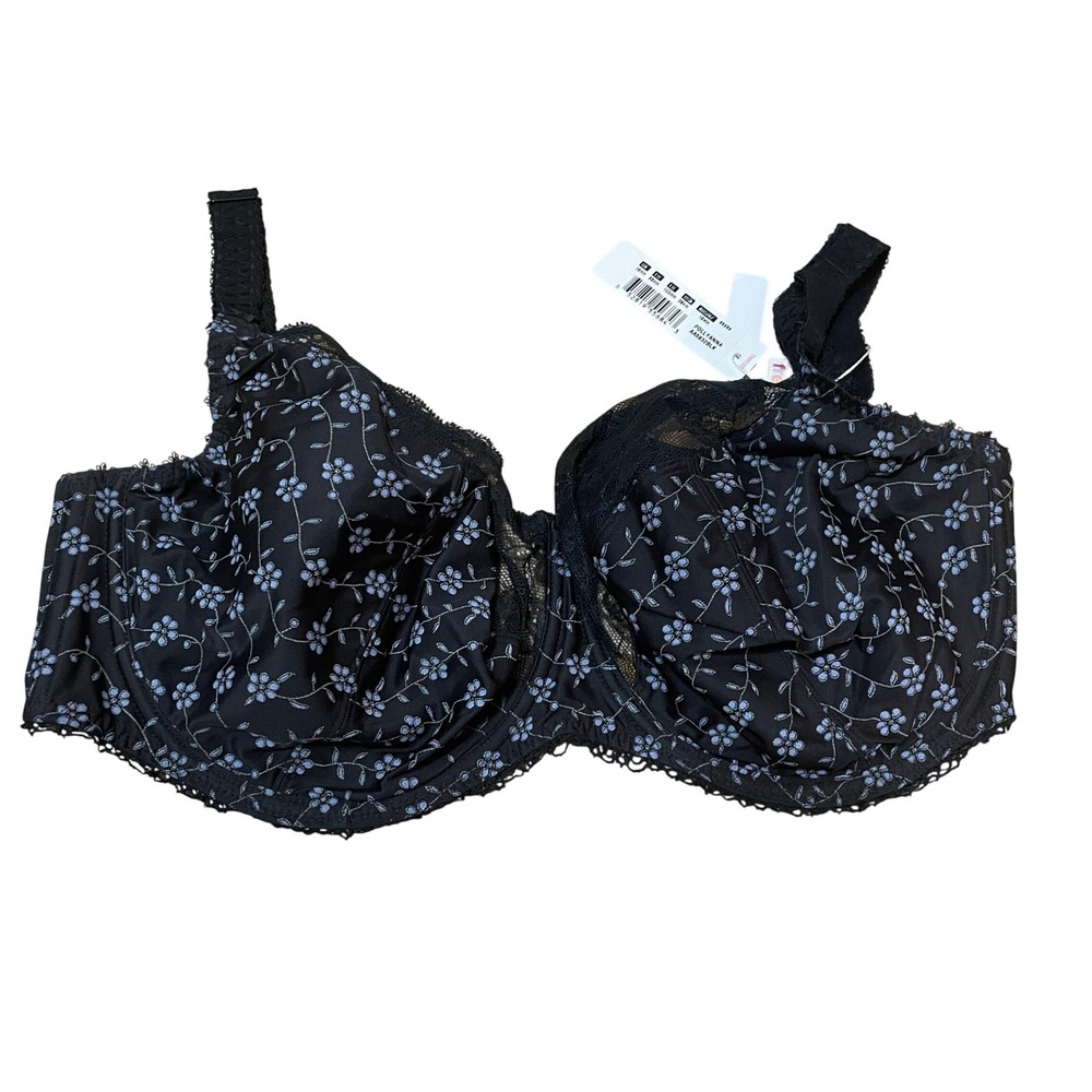 Freya 38HH Pollyanna Balcony Bra Black Blue Floral Embroidered AA5932BLK NWT